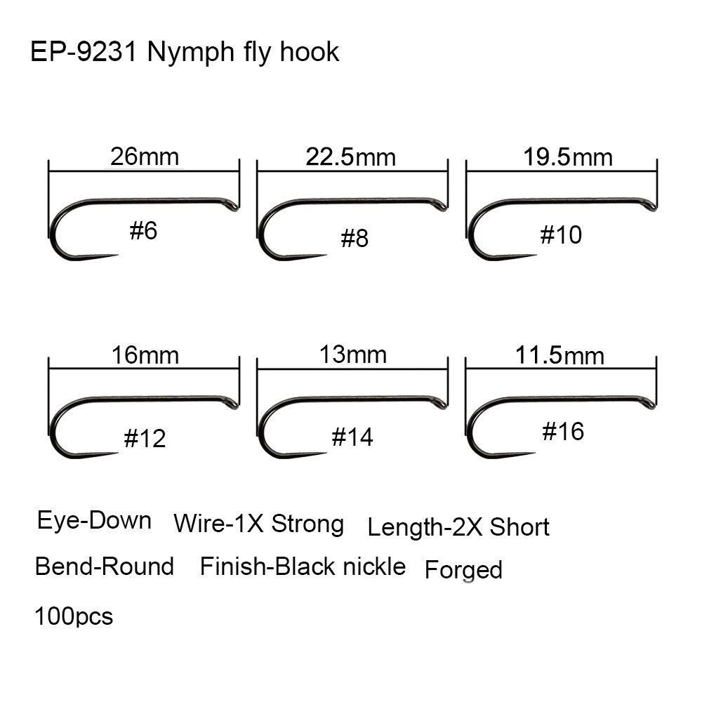 Eupheng 100 Stuks Vliegvissen Haak Weerhaakloze vliegbindset haak Vissen Droge Nimf Shirmp Natte Caddis Fly Hook: 8 / Rood