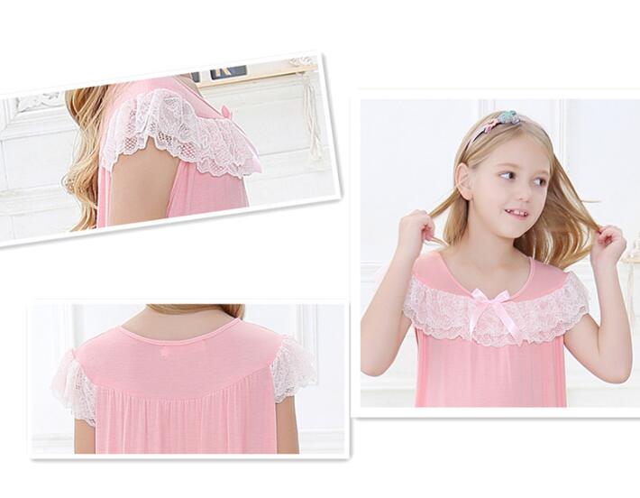 Camisón de encaje de algodón para niña, vestido de Pijama largo Maxi, ropa de dormir de Color puro, de 3 a 12 años, novedad de verano