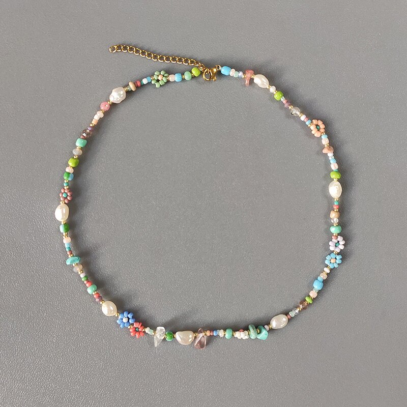 Natural Pearl Necklace for Women Colorful Natural Beaded Choker Exquisite Handmade Jewelry