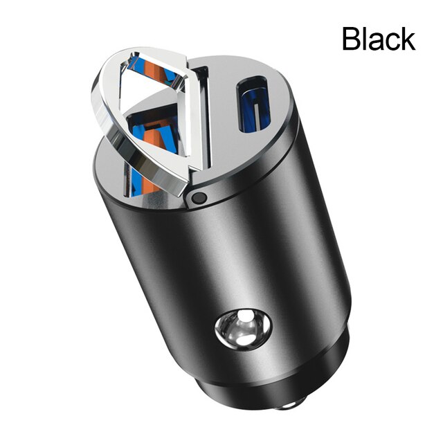 Mini stealth car adapter  qc 4,0 quick charge type 3,0 c pd charger t 30w pd+qc/pd+pd car charger for 13 12 xiaomi: Black