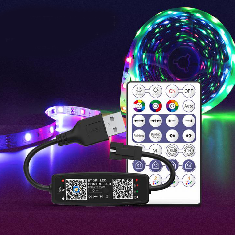 WS2812B Controller Bluetooth Muziek Voor Pixel Led Strip Licht SK6812 WS2811 WS2812 Led Light Strip Usb 5V App Remote controller: DC 5-24V / with remote