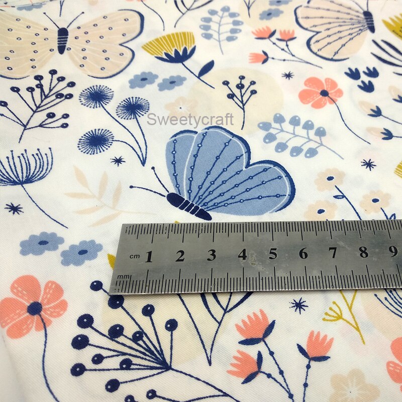 Diy tela de retales para acolchar bebé muñeca cunas cojines vestido telas para coser rosa azul mariposa impresa tela de algodón Tecido