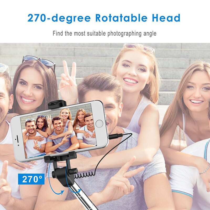 Monopod Selfie Stick Voor Apple Iphone 11 12 Pro Max Mini Xs X Xr 8 7 Plus Se Uitschuifbare handheld Wired Selfiestick Sticks