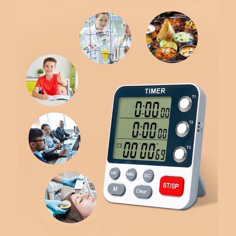Temporizador Digital de cocina, 3 canales, cuenta arriba y abajo