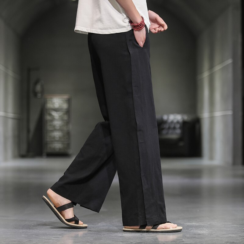 Pantalones holgados de lino y algodón para hombre, pantalón holgado de estilo chino, de camal ancho, 5XL talla grande, verano