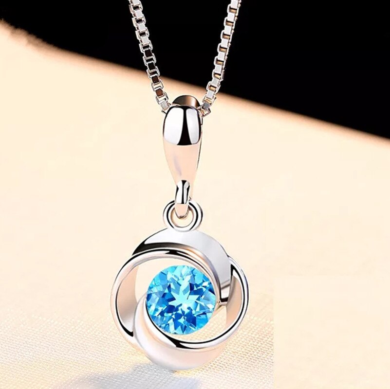 Sterling Silver Color 925 Necklace Blue Sapphire Topaz Pendant Women's Retro S925 Necklace Gemstone Jewelry Pendants