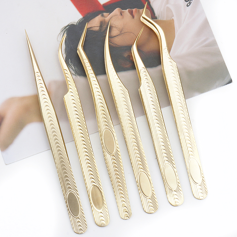 1 pz pinzette per estensione ciglia clip per sopracciglia in acciaio inox decorazioni in oro pinzette antistatiche per ciglia finte forniture per strumenti di trucco