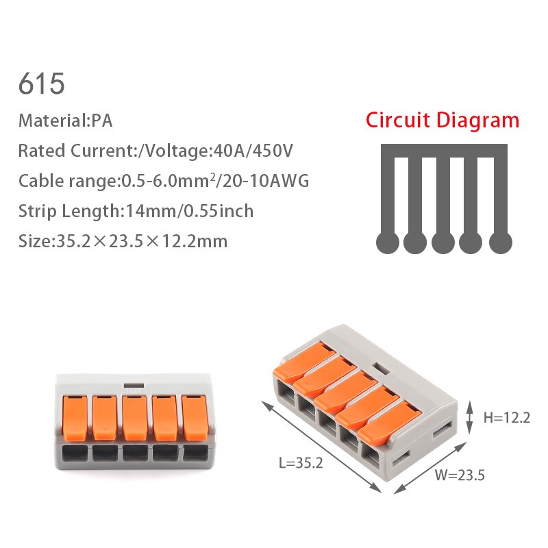 10PCS Cable Connector 6mm2 Universal Compact Quick Connectors Cable For Household Wire Terminal Connector Push-in with Lever: 10PCS 615