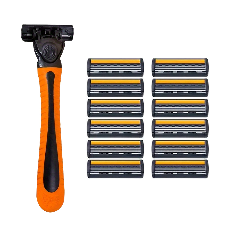 3-laags scheerapparaatzakPremium roestvrijstalen veiligheidsscheermes met vervangbare mesjes - Glad en comfortabel scheren voor mannen en vrouwen: Oranje