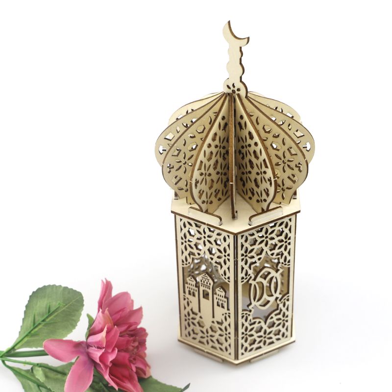 Fête musulmane lumière Ramadan Eid moubarak décorations en bois lampe à LED palais phare Islam fête fournitures