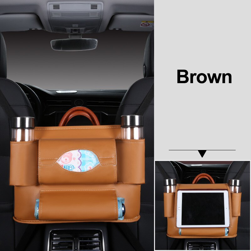 Autostoel rugleuning hangende opbergruimte stoel organizer pu lederen tissue opbergzak bekerhouder opbergen opruimen accessoires voor autostoelen