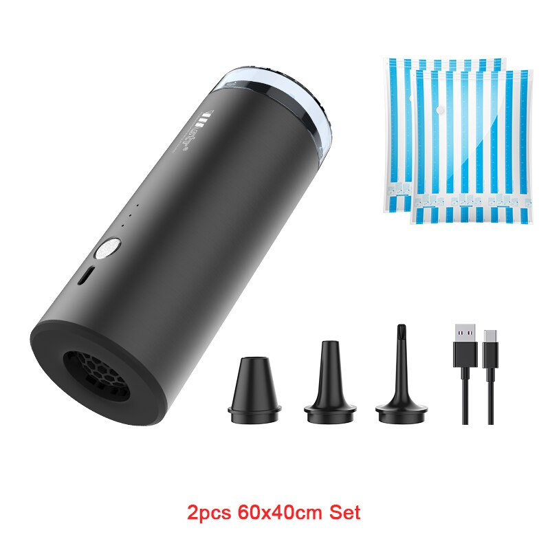 Powerful Air Storage Pump Inflator 390L/Minute USB Recharable for Home Outdoor Travelling Camping Clothes Vacuum Storage Bag: Black Pump Set