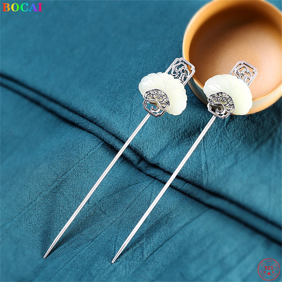 Bocai  s925 haaraccessoires aus sterlingsilber, beliebter retro-totem-jadequasten-kopfschmuck, haarnadelschmuck aus reinem silber für damen