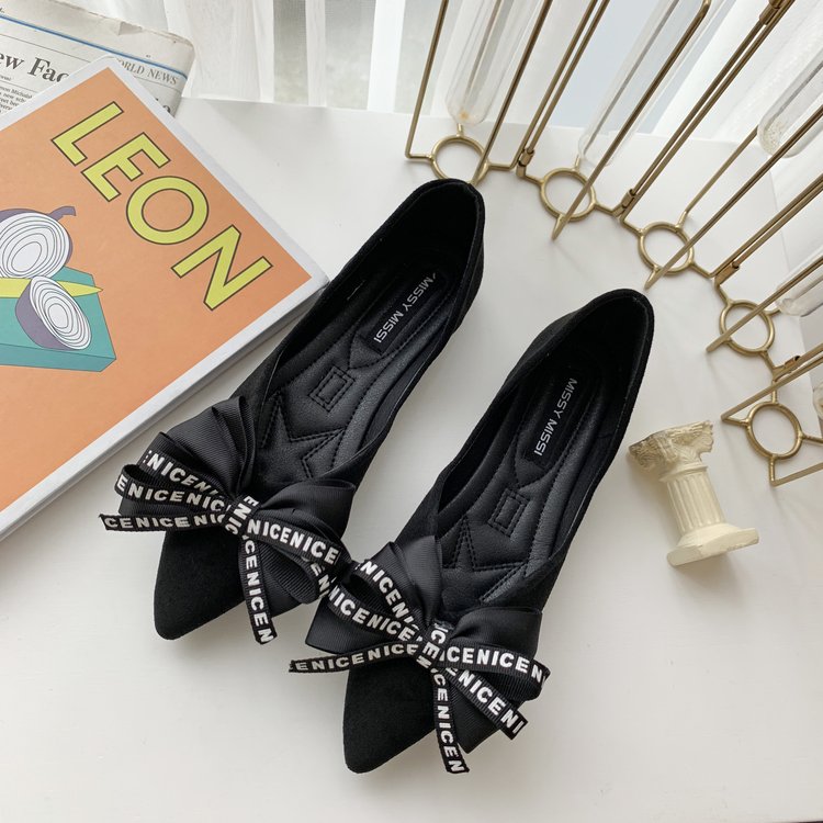 Zapatos planos con lazo grande para mujer, mocasines de punta con estampado de leopardo, informales, para y oficina, Primavera,: Negro / 36