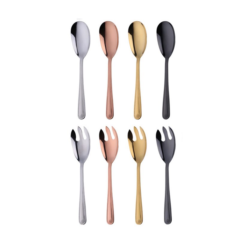 Big Salad Spoon Fork Set Stainless Steel Kitchen Food Server Pasta Utensils Public Gold Tableware Using Buffet Restaurant Tools