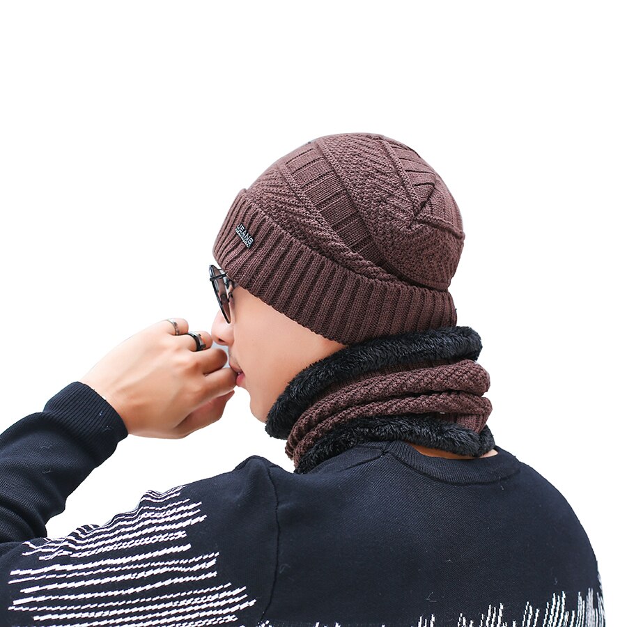 Gorro de invierno para hombre, bufanda estilo coreano, gorro de lana tejido para invierno, conjunto de gorro y bufanda para ciclismo al aire libre