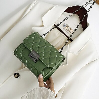 Carteras cruzadas para mujer antirrobo Cartera de viaje en una cadena de cuero de PU: green