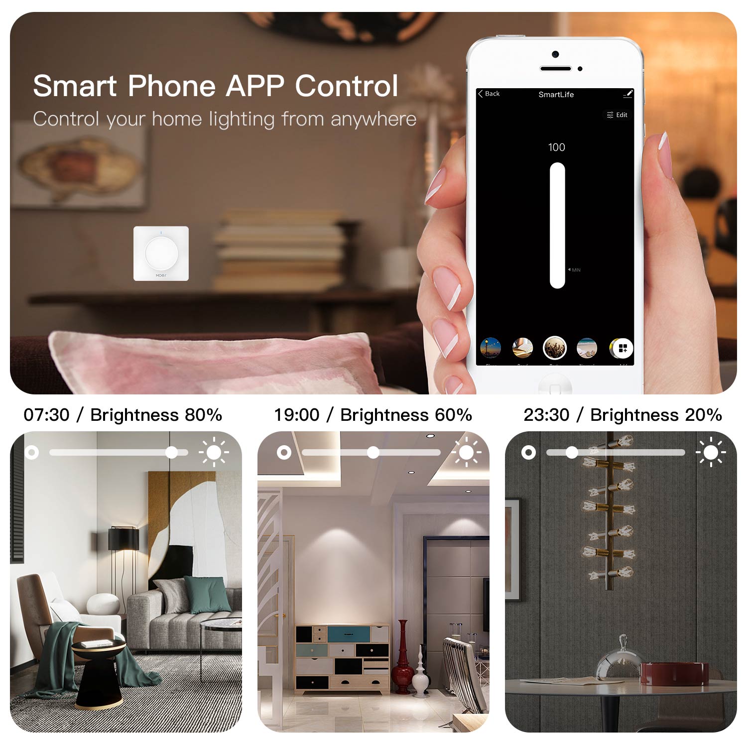 ZigBee Smart Rotary Light Dimmer Switch Brightness Memory Smart Life/Tuya APP Remote Control Works with Alexa Google EU