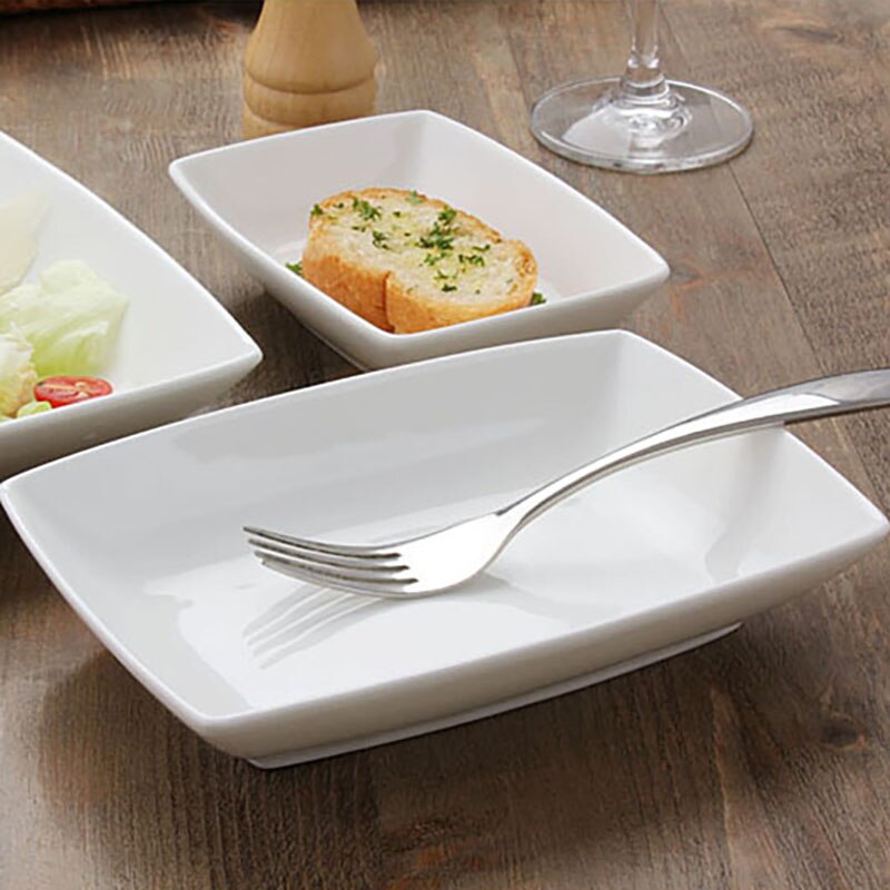 Plato cuadrado de cerámica para pasta, plato de arroz al horno para queso, plato para ensalada, tazón de postre blanco