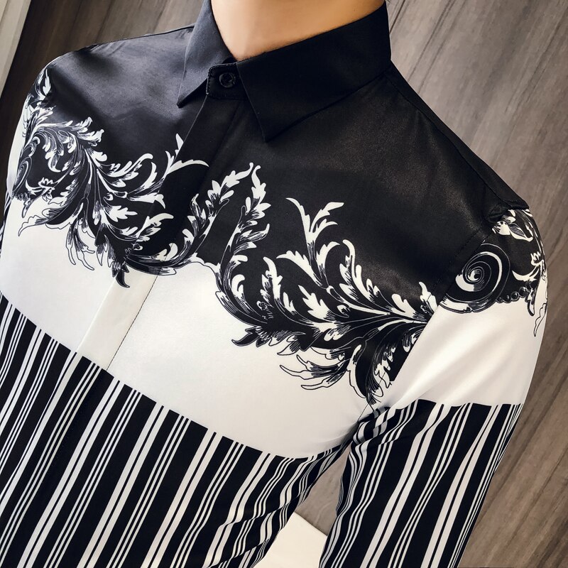 Mannen Shirt Brand Slim Fit Casual Print Sociale Shirts Jurk Lange Mouwen Koreaanse Gestreepte Shirts Mannen Kleding