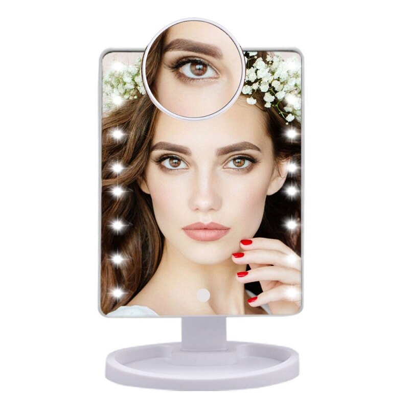 LED Touch Screen Makeup Mirror Vanity 16 LED Lights Beauty Adjustable Countertop 22 Led Rotating Battery USB Charge: White 16 led lights