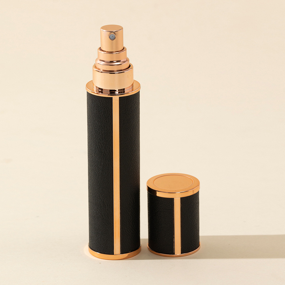 10ml leren parfumverstuivers, draagbare flesjes voor vloeibare cosmetica, mini-parfumflesjes voor op reis, navulbare lege spuitfles: Zwart