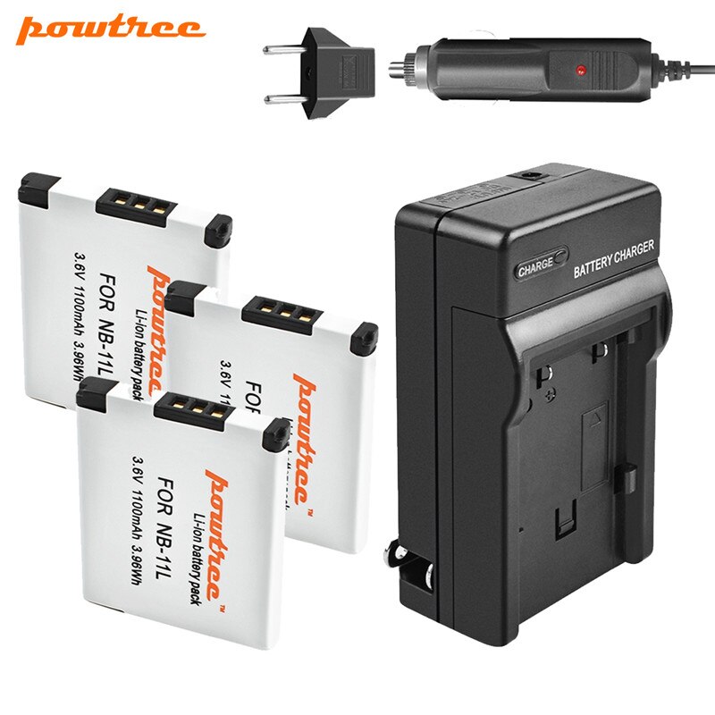 Powtree NB-11L NB11L Nb 11L Batterij + Autolader Voor Canon Powershot SX410 SX400 Is Elph 320 340 A2300 Is, a2400 Is, A2500,A2600