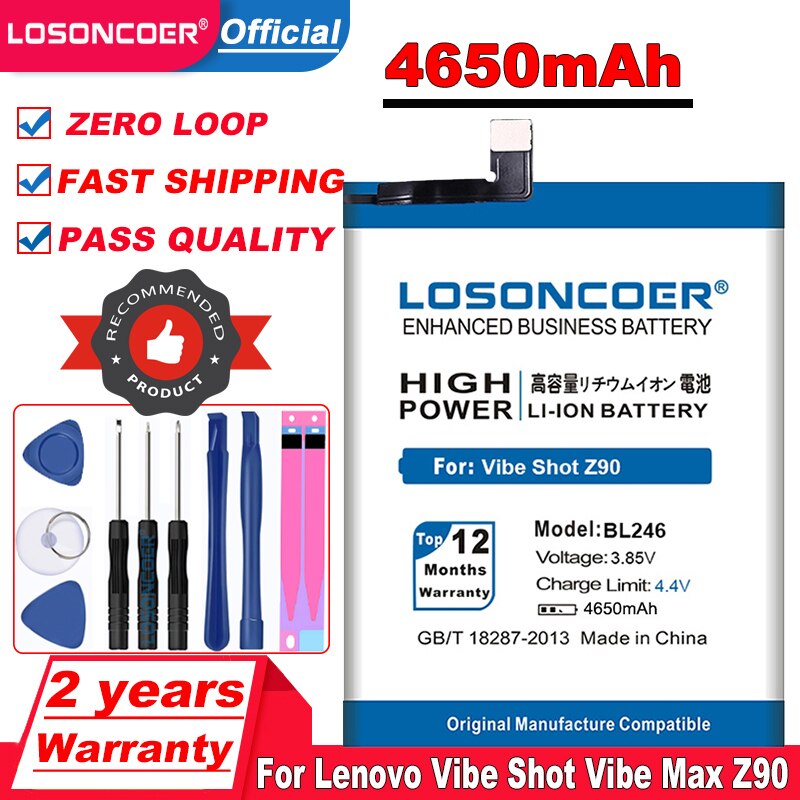 Losoncoer BL246 Batterij 4650 Mah Voor Lenovo Vibe Shot Vibe Max Z90 Z90-3 Z90-7 Voor Lenovo Z90 Batterij Z90a40 Gratis tool Met