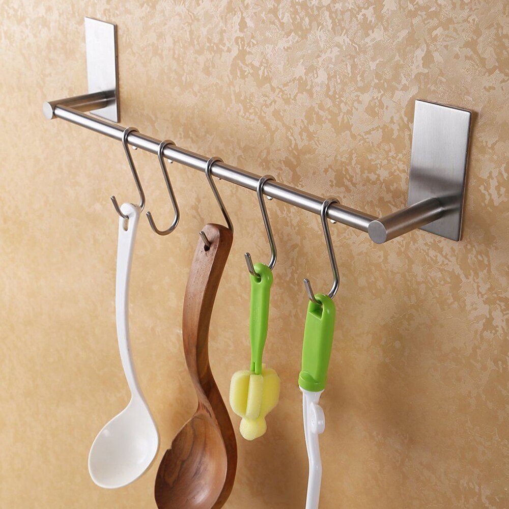Roestvrij Staal Handdoek Bar Zelfklevende Badkamer Keuken Muur Gemonteerde Plank Rack Handdoek Hanger Thuis Badkamer Opslag Gereedschap
