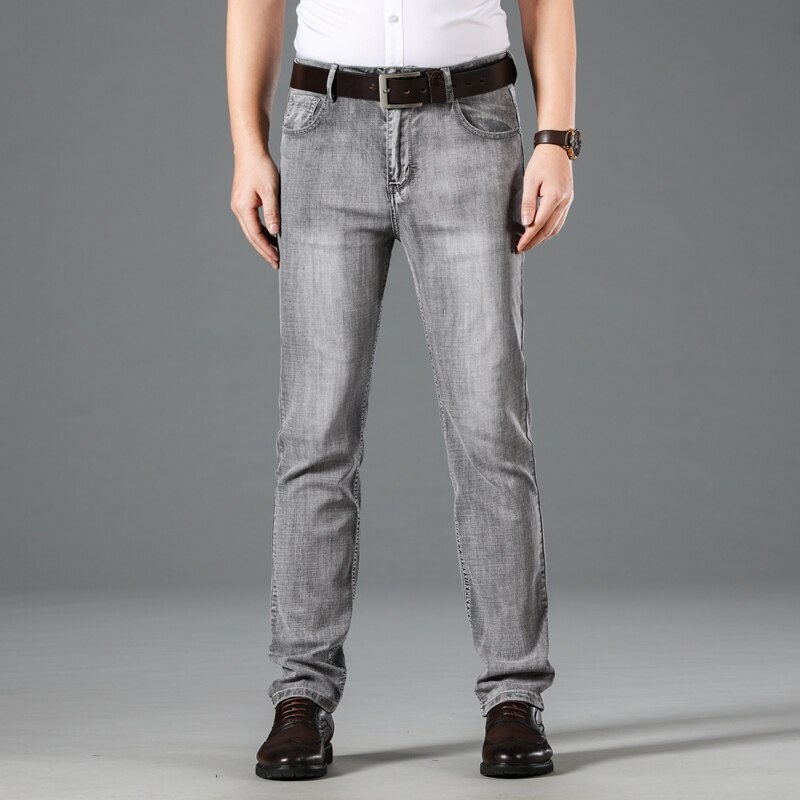 Herfst Smoky Grijs Geavanceerde Stretch Jeans Business Casual Katoen Regular Fit Denim Broek Mannelijke Broek: Grijs / 33
