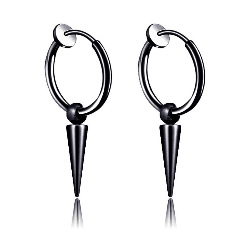 Mode Klinknagel Taper Rvs Earring Voor Vrouwen Mens Classic Punk Stud Oor Sieraden 2 Stuks: A clip black