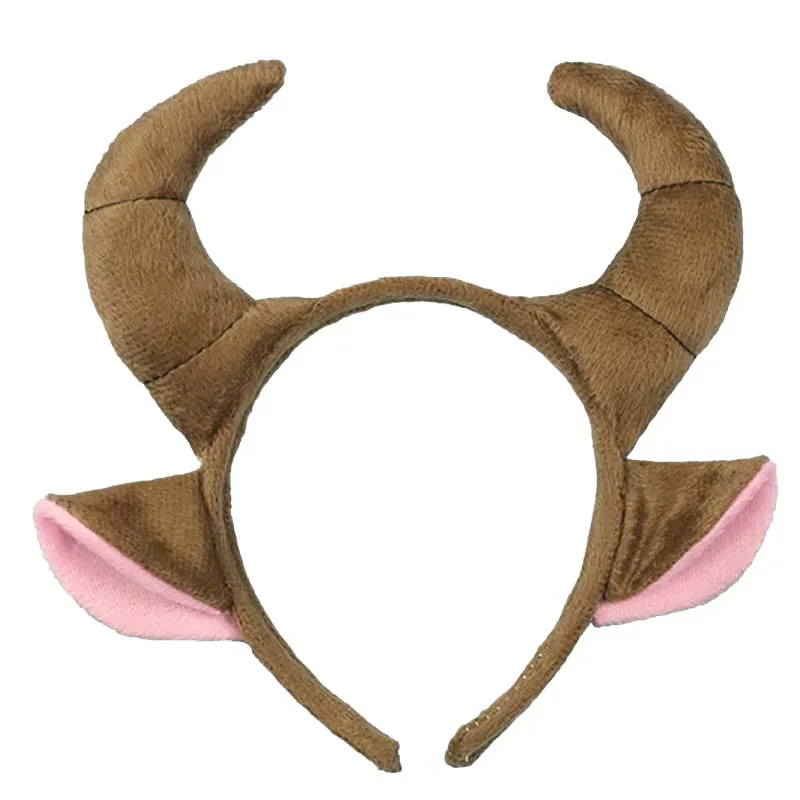 Party Junge Männer Braun Rinder Ziege Horn Ohr Stirnband Krawatte Schwanz Für Mädchen Tier Haar Bands Plüsch Geburtstag Halloween Kostüm Cosplay