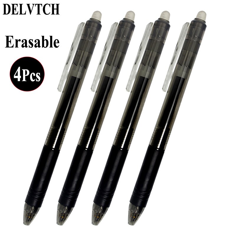 DELVTCH 4pcs/set 0.5mm Magic Erasable Pen Retractable Button Slide Press Gel Pen Red/Blue/Black/Green Ink Office School Writing