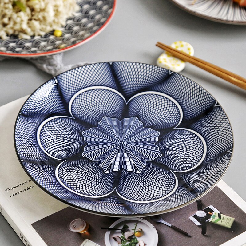 Japanese Style 8 Inch Ceramic Under Glazed Vegetable Dinner Plate Simple Dessert Plate Household Small Steak Dish Food Container