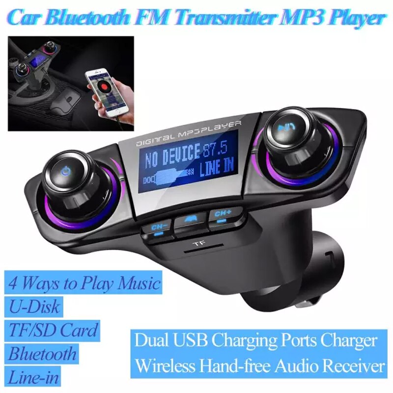 Car Charger Kit Fm Transmitter Stereo Audio Receiver Radio Adapter FM Modulator Hand-free MP3 Player with Dual US with aux input