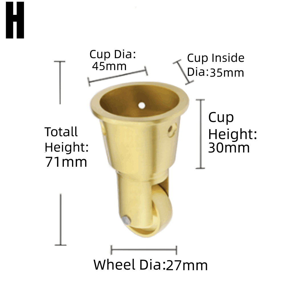 1/4 pièces multi-tailles universelles rondes tasse roulettes en laiton meubles robustes jambes roues pour canapé chaise armoire Table de Piano: 4 pouces / YELLOW