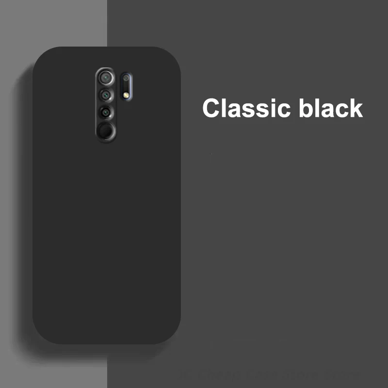 Flüssige Silikon-Handyhülle für Xiaomi Redmi 9, rückseitige Abdeckung für Redmi 9, Original für Xiaomi 9, Schutzhülle, Funda 6,53 Zoll: Schwarz