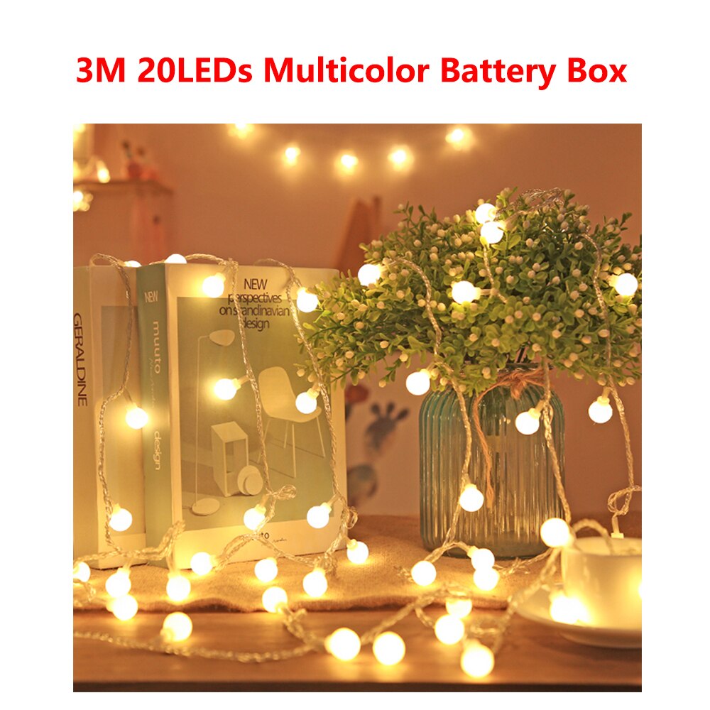 2M 6M 10M Cherry Balls LED Fairy String Lights batteria USB 220V 110V funzionamento matrimonio natale camera all'aperto decorazione ghirlanda: 3M  Battery Box 1