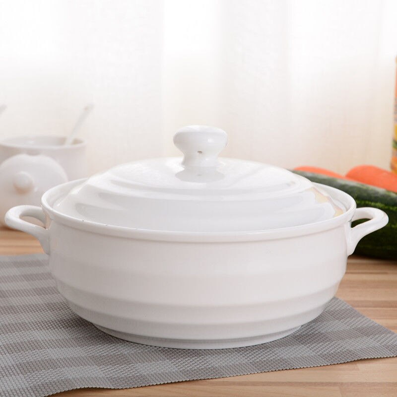 Tazón de sopa de cerámica de gran capacidad, olla de estofado Binaural para el hogar con tapa, Bol para arroz o sopa, tazón de sopa Phnom Penh, cuencos de servicio