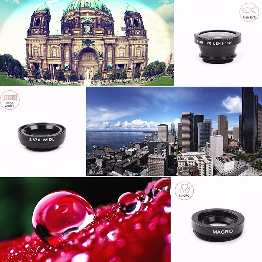 5 in 1 Clip Fisheye Wide Angle Macro Camera Phone Lens Kit For iPhone Samsung