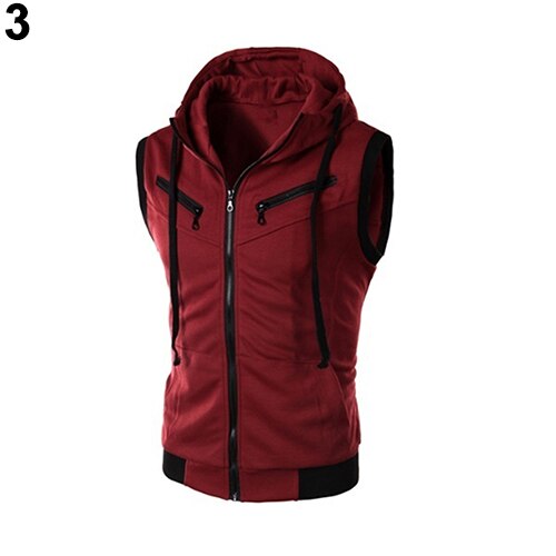 Herfstwarm heren vest met trekkoord, capuchon, rits, slim fit, bovenkleding, mouwloos jack, herenvest: 3 / M