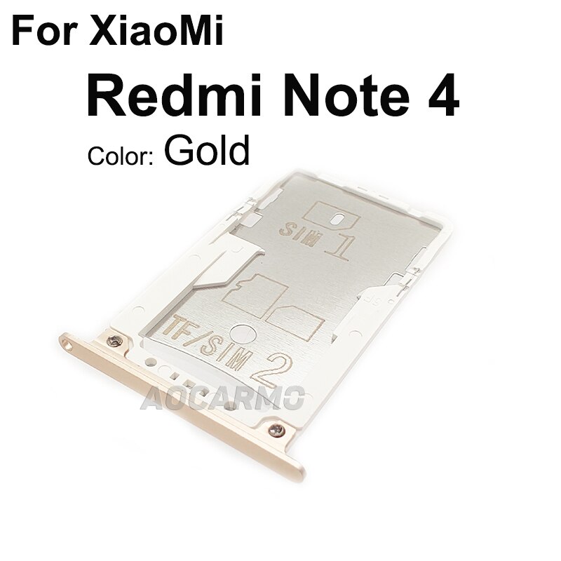 Aocarmo Sim Card Tray MicroSD SD Slot Holder Replacement Part For XiaoMi Redmi Note 4: Note 4 -- Gold