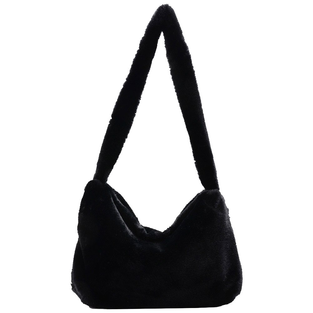 Bolsa de ombro macio bolsa mensageiro moda casual macio crossbody sacos de pelúcia macio underarm ombro feminino totes sacos de embreagem: Black