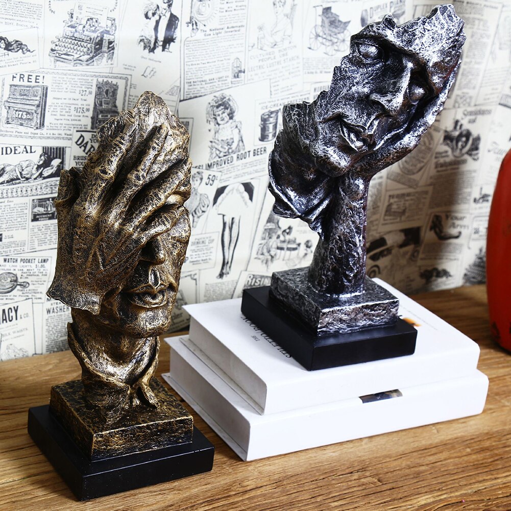 Resin Figurines Silence Is Gold Sculpture Statuette Figurine Craft Office Home Decoration Abstract Craft Modern Art Decoration