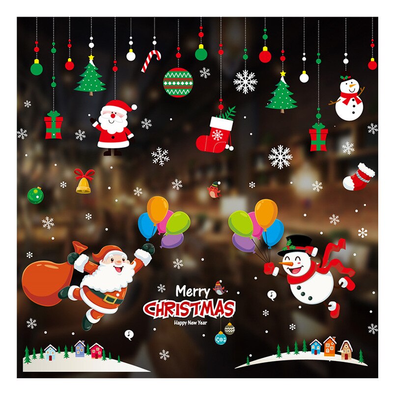 Stijl Kerst Kerstman Elektrostatische Muurstickers Sneeuwvlok Glas Venster Kerst Decoratieve Stickers Cartoon Decal