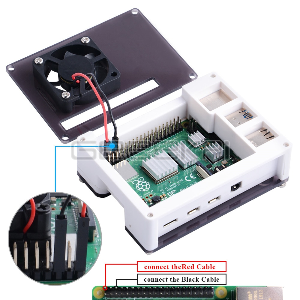 Geeekpi abs plástico azul & transparente/marrom escuro & branco caso com grande ventilador de refrigeração 40*40*10 dissipador de calor para raspberry pi 4 b