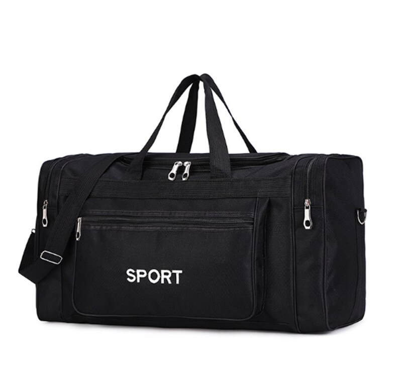 men women Large capacity hand luggage bags Handbags Fitness Nylon Duffel Weekend travel bag: black