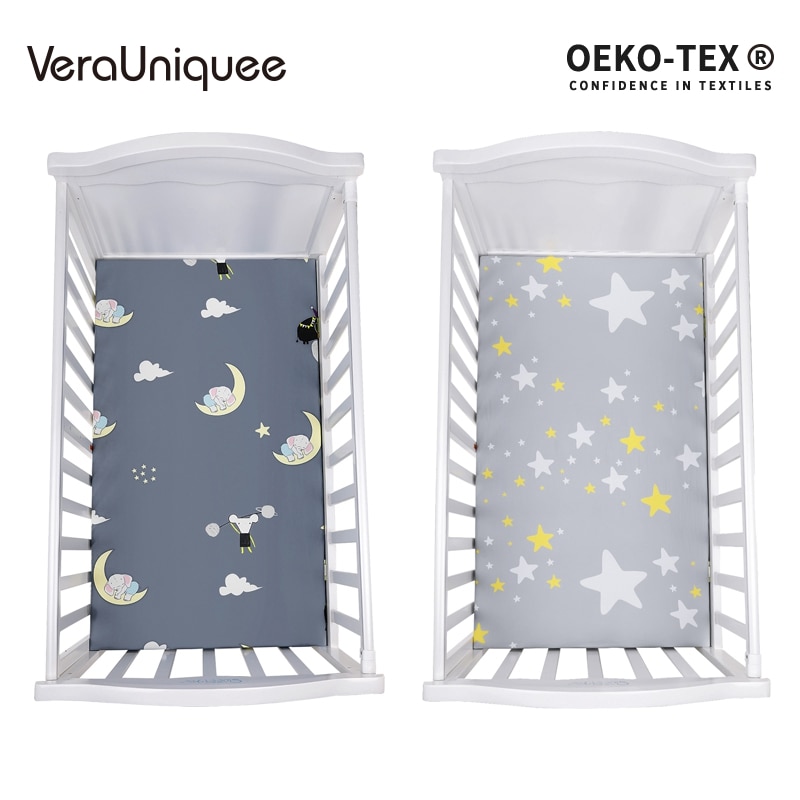 Verauniquee baby lakan 100%  polyester spädbarn baby elastiskt inpassad lakan mjukt andas pojkar lakan för barn sängkläder