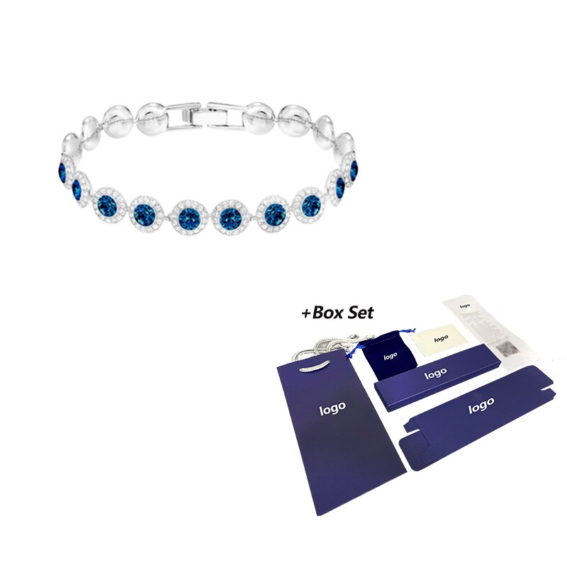 Pulsera de cristal transparente azul y rojo brillante para mujer, brazalete de cristal de para novia y madre, joyería de , SWA, nueva,