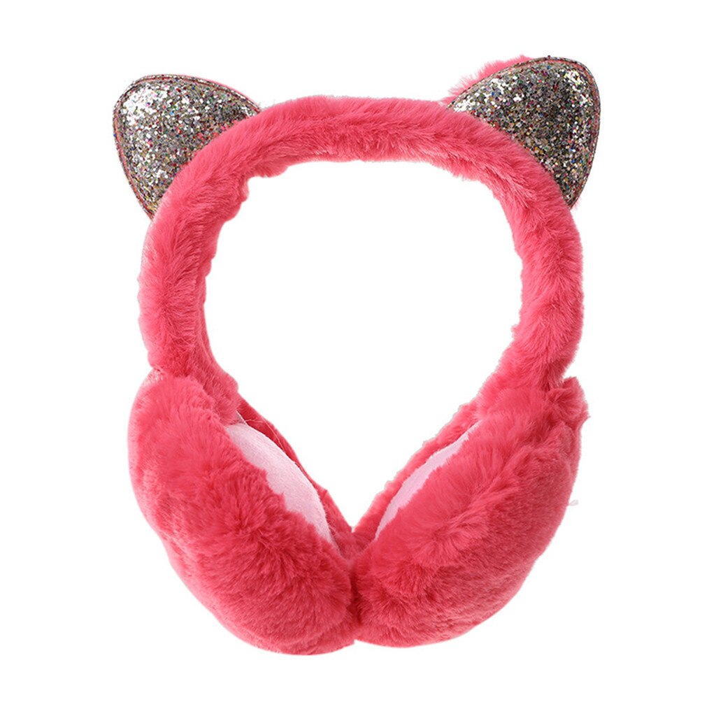Femmes fille fourrure hiver cache-oreilles chat oreille tour d'oreille paillettes Sequin cache-oreilles bandeau cache oreille